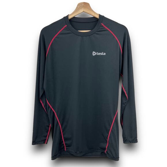 Tesla Shirt Adult XL Black Red Long Sleeve Crew Neck Fitted Compression Men's - Picture 1 of 7